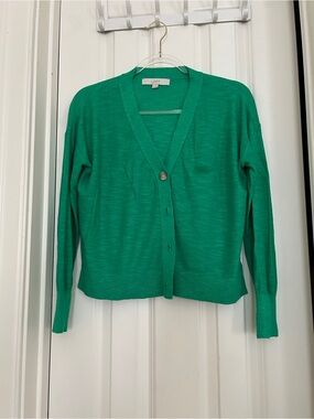 LOFT Emerald Green V-Neck Button Cardigan